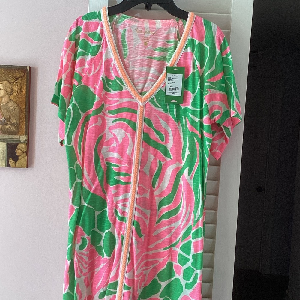 Lilly Pulitzer Pink & Green V-Neck Midi Dress